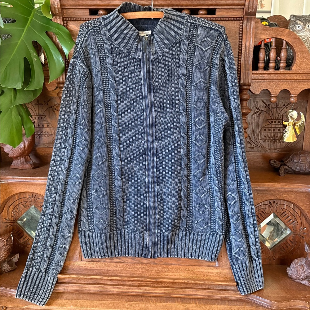 Men's Designer Carbon2Cobalt y2k Cable Knit Sweater Linen/Cotton Size Medium